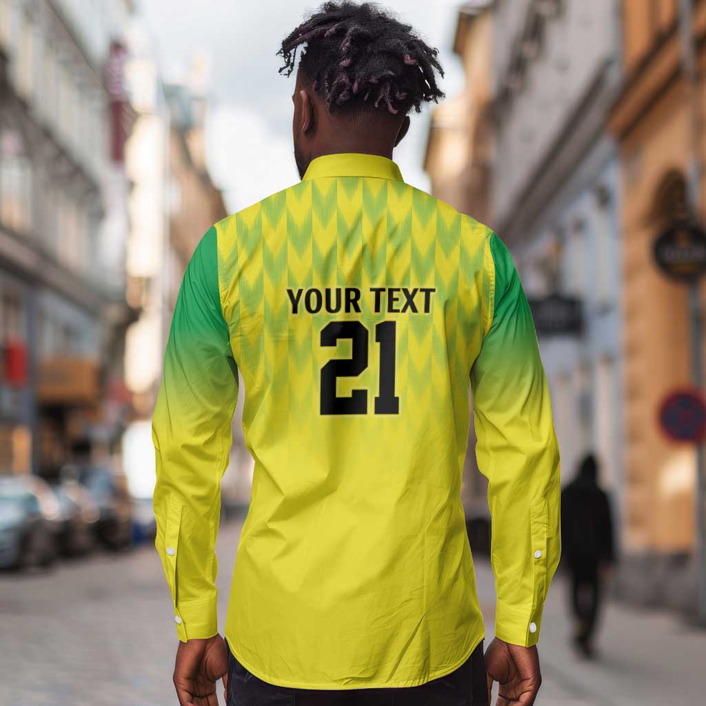 Custom Cricket African Nigeria Long Sleeve Button Shirt Najeriya Yellow Greens Eagle - African Pride