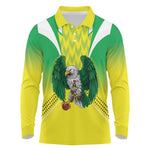 Custom Cricket African Nigeria Long Sleeve Polo Shirt Najeriya Yellow Greens Eagle - African Pride