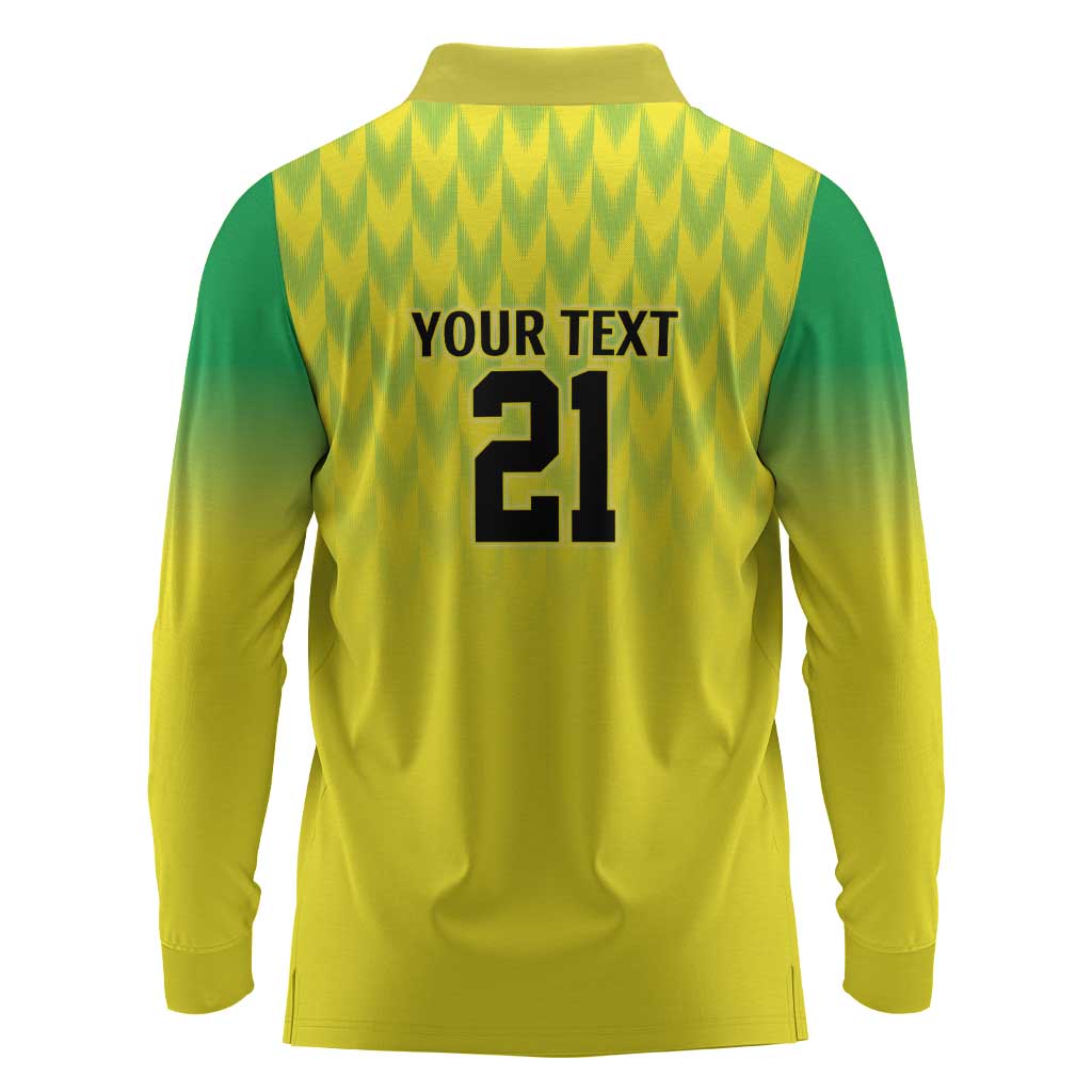 Custom Cricket African Nigeria Long Sleeve Polo Shirt Najeriya Yellow Greens Eagle - African Pride
