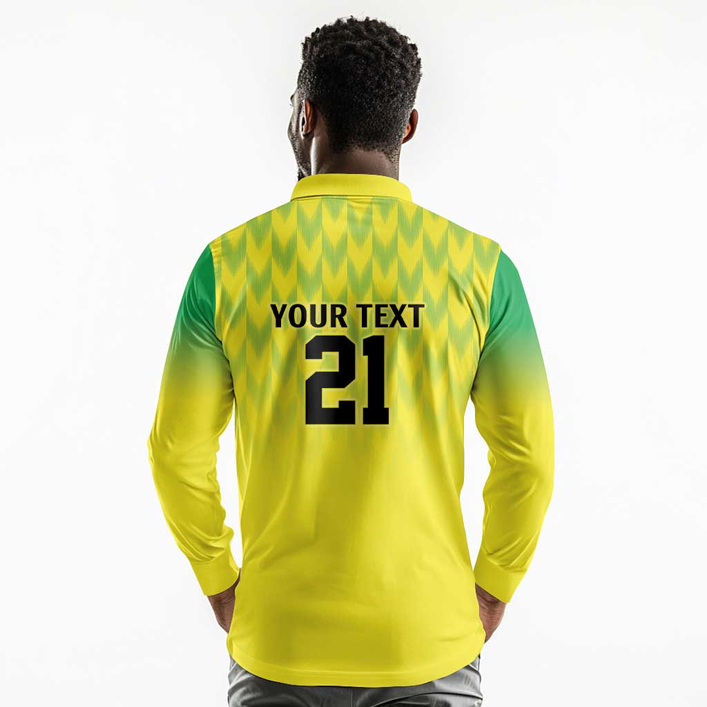 Custom Cricket African Nigeria Long Sleeve Polo Shirt Najeriya Yellow Greens Eagle - African Pride