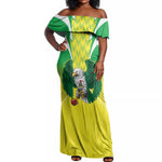 Custom Cricket African Nigeria Off Shoulder Maxi Dress Najeriya Yellow Greens Eagle - African Pride