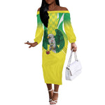 Custom Cricket African Nigeria Off The Shoulder Long Sleeve Dress Najeriya Yellow Greens Eagle - African Pride