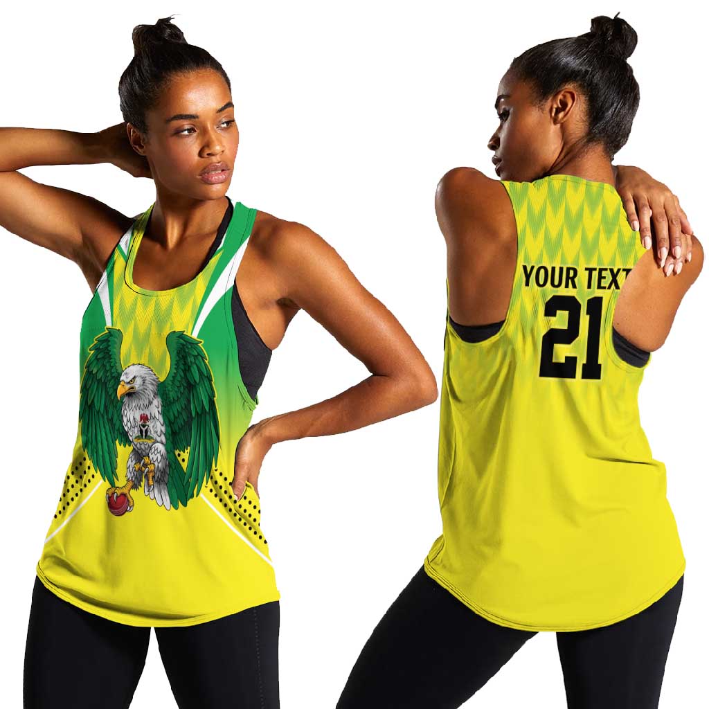 Custom Cricket African Nigeria Women Racerback Tank Najeriya Yellow Greens Eagle - African Pride