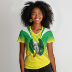 Custom Cricket African Nigeria Women V-Neck T-Shirt Najeriya Yellow Greens Eagle - African Pride
