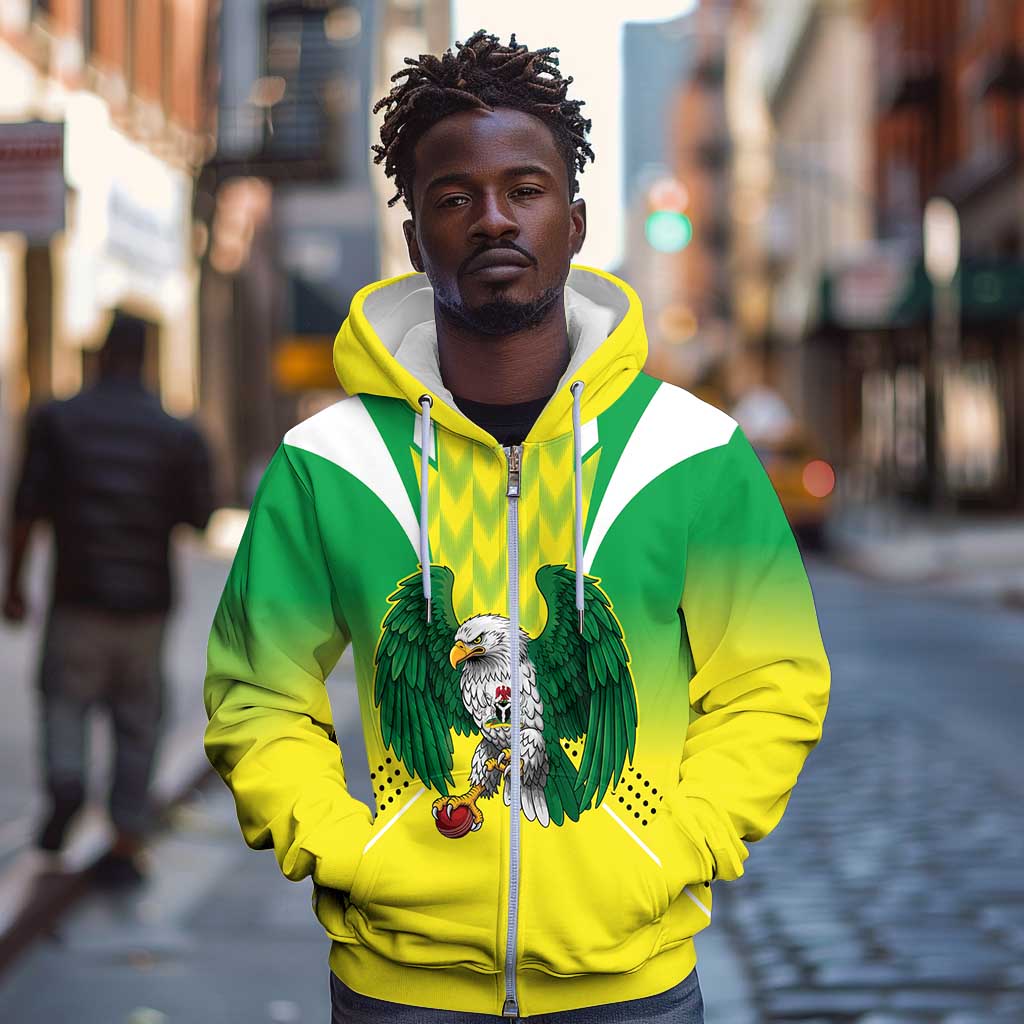 Custom Cricket African Nigeria Zip Hoodie Najeriya Yellow Greens Eagle - African Pride