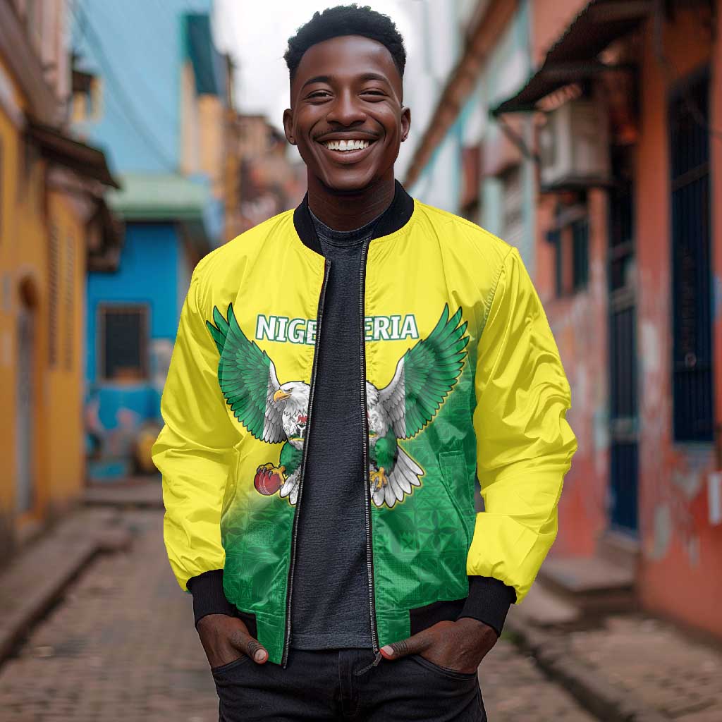 Custom Cricket African Nigeria Bomber Jacket Najeriya Angry Eagle Flag Motif - African Pride