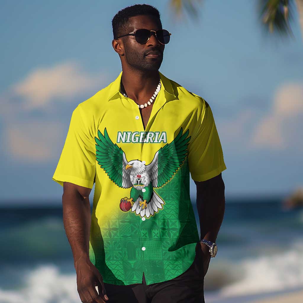 Custom Cricket African Nigeria Hawaiian Shirt Najeriya Angry Eagle Flag Motif - African Pride
