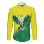 Custom Cricket African Nigeria Long Sleeve Button Shirt Najeriya Angry Eagle Flag Motif - African Pride
