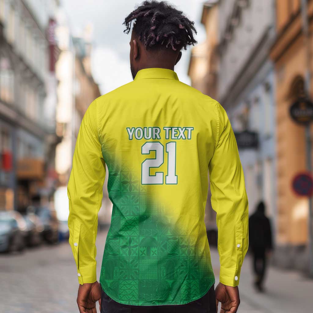 Custom Cricket African Nigeria Long Sleeve Button Shirt Najeriya Angry Eagle Flag Motif - African Pride