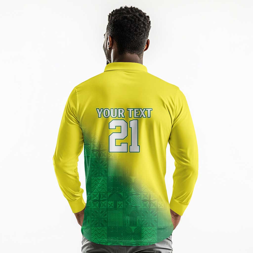 Custom Cricket African Nigeria Long Sleeve Polo Shirt Najeriya Angry Eagle Flag Motif - African Pride