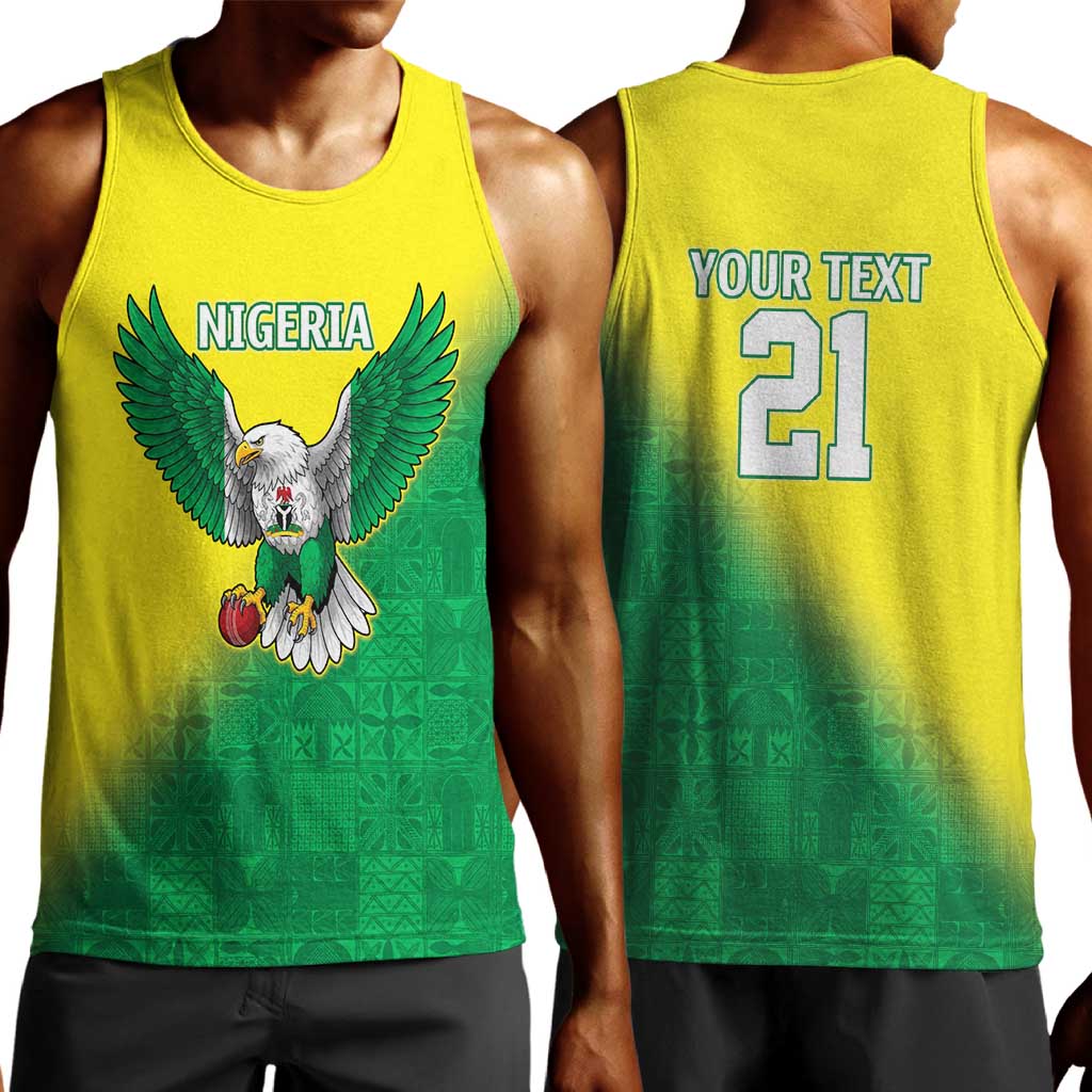 Custom Cricket African Nigeria Men Tank Top Najeriya Angry Eagle Flag Motif - African Pride