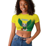 Custom Cricket African Nigeria Raglan Cropped T shirt Najeriya Angry Eagle Flag Motif - African Pride