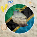 African Volcano Kilimanjaro Tanzania Beach Blanket Grunge Flag Map of Tanzania - African Pride