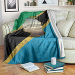 African Volcano Kilimanjaro Tanzania Blanket Grunge Flag Map of Tanzania - African Pride