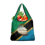African Volcano Kilimanjaro Tanzania Grocery Bag Grunge Flag Map of Tanzania - African Pride