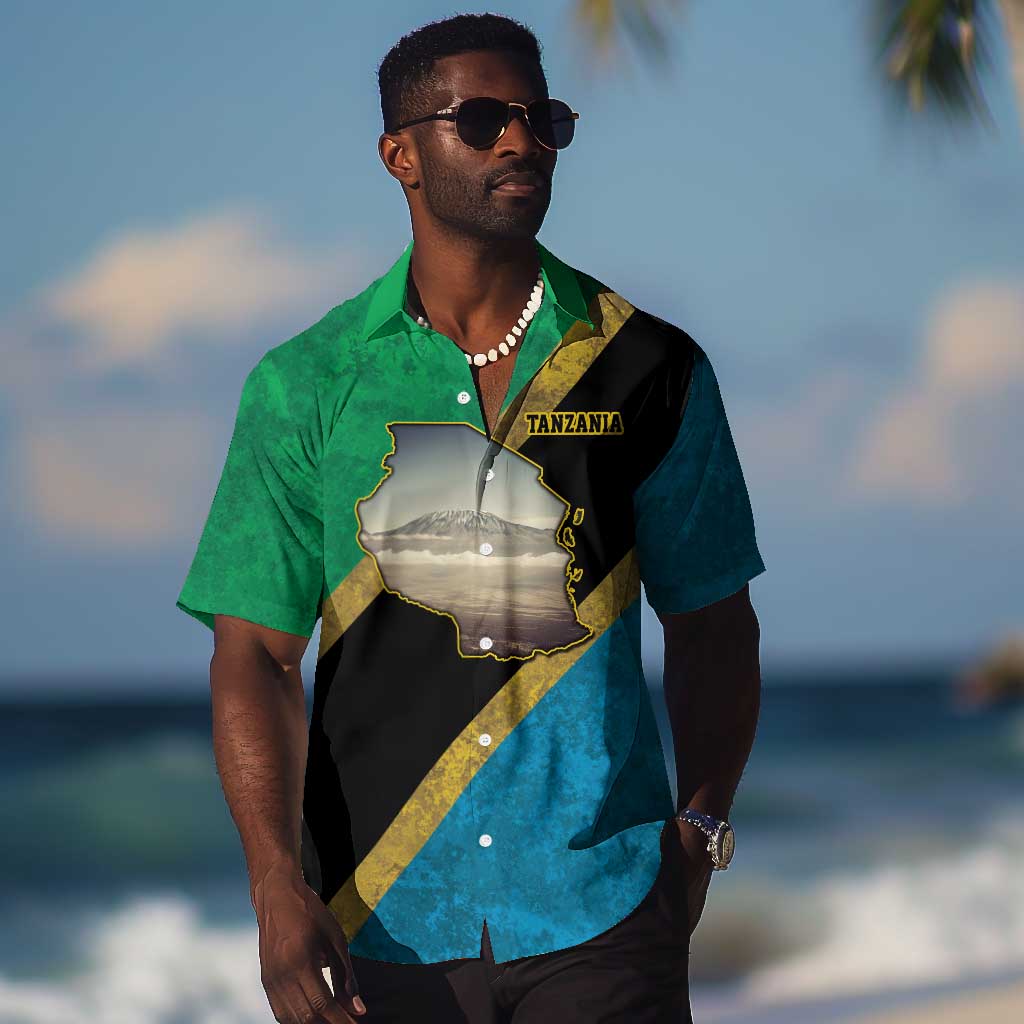 African Volcano Kilimanjaro Tanzania Hawaiian Shirt Grunge Flag Map of Tanzania - African Pride
