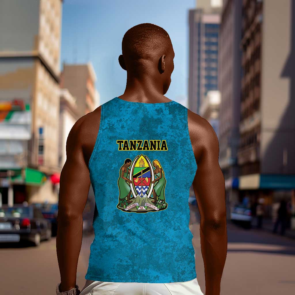 African Volcano Kilimanjaro Tanzania Men Tank Top Grunge Flag Map of Tanzania - African Pride