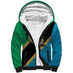 African Volcano Kilimanjaro Tanzania Sherpa Hoodie Grunge Flag Map of Tanzania - African Pride