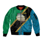 African Volcano Kilimanjaro Tanzania Sleeve Zip Bomber Jacket Grunge Flag Map of Tanzania - African Pride
