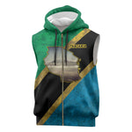 African Volcano Kilimanjaro Tanzania Sleeveless Zip Hoodie Grunge Flag Map of Tanzania - African Pride