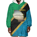 African Volcano Kilimanjaro Tanzania Wearable Blanket Hoodie Grunge Flag Map of Tanzania - African Pride