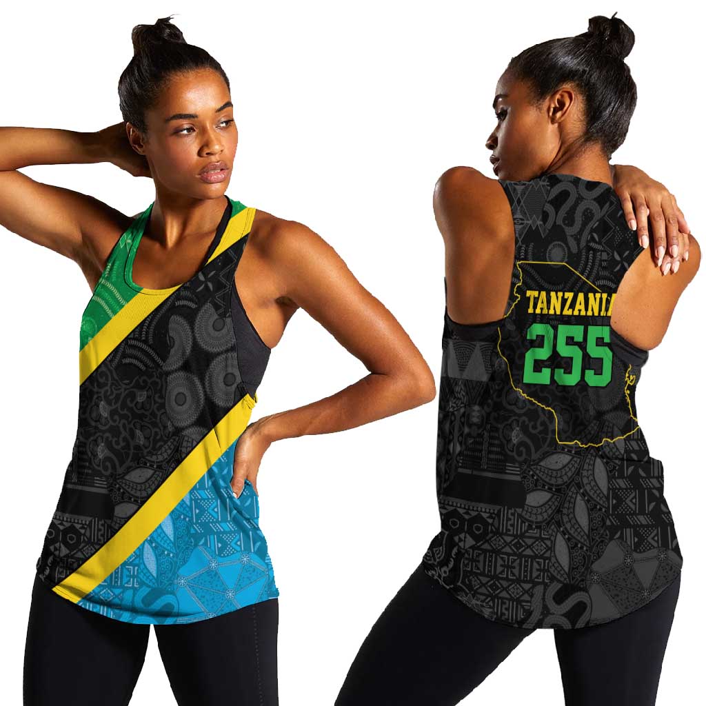 Tanzania 255 Women Racerback Tank African Mix Pattern Flag Motif - African Pride