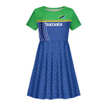 Custom Cicket African Tanzania Kid Short Sleeve Dress The Cows Tanzania Pattern - African Pride