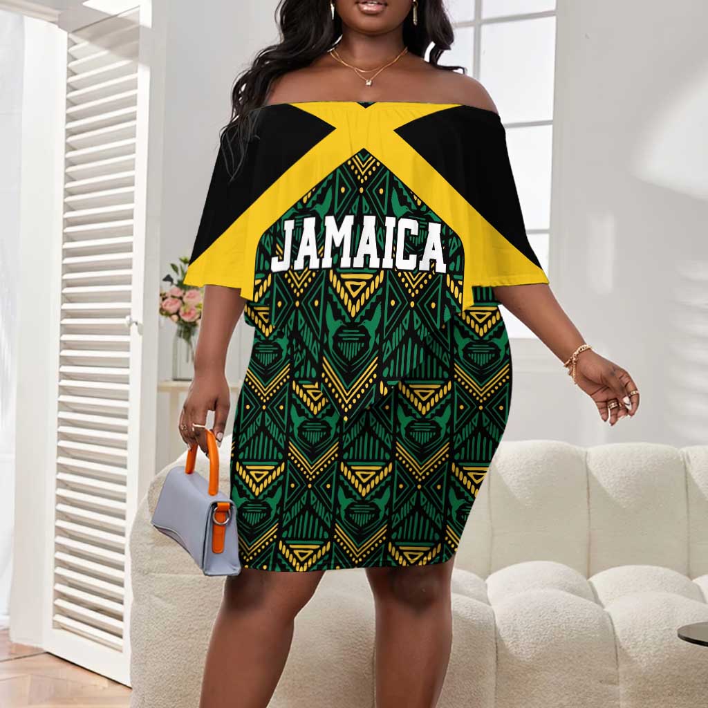 Jamaica Rugby Custom Off The Shoulder Long Sleeve Dress Go Champions LT15 main image 1