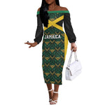 Afro-Jamaicans Football Custom Off The Shoulder Long Sleeve Dress Black Ethnic Motifs