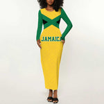 Afro-Jamaicans Football Custom Long Sleeve Bodycon Dress Gold Ethnic Motifs LT9
