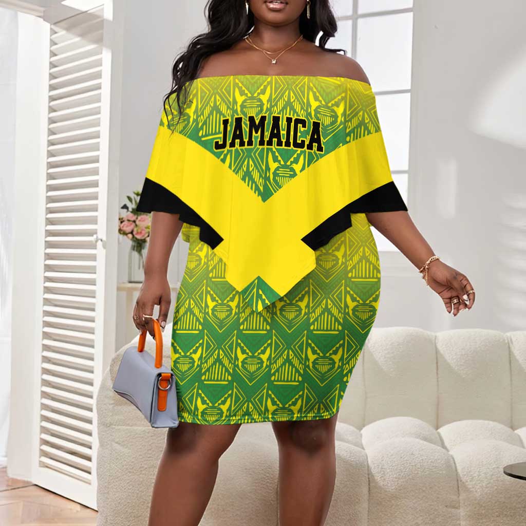 Jamaica Rugby Custom Off The Shoulder Long Sleeve Dress Go Champions LT15