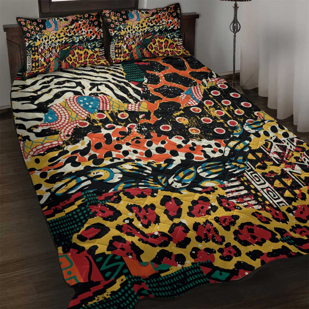African Mixed Wild Animal Skins Quilt Bed Set