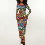 Traditional African Animal Skins Pattern Long Sleeve Bodycon Dress LT9