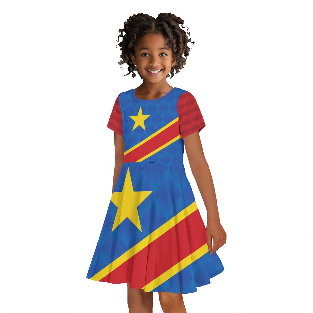Africa DR of the Congo Personalized Kid Short Sleeve Dress Flag Style - African Pride