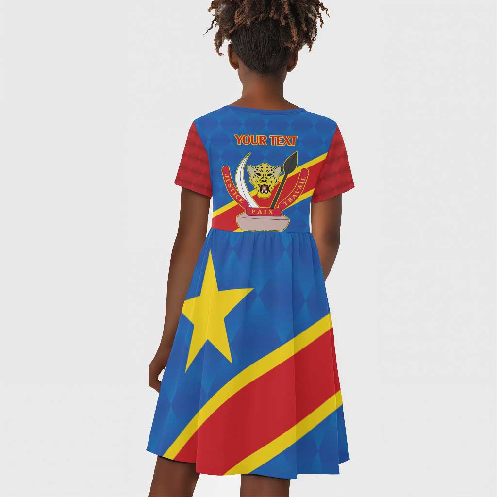 Africa DR of the Congo Personalized Kid Short Sleeve Dress Flag Style - African Pride