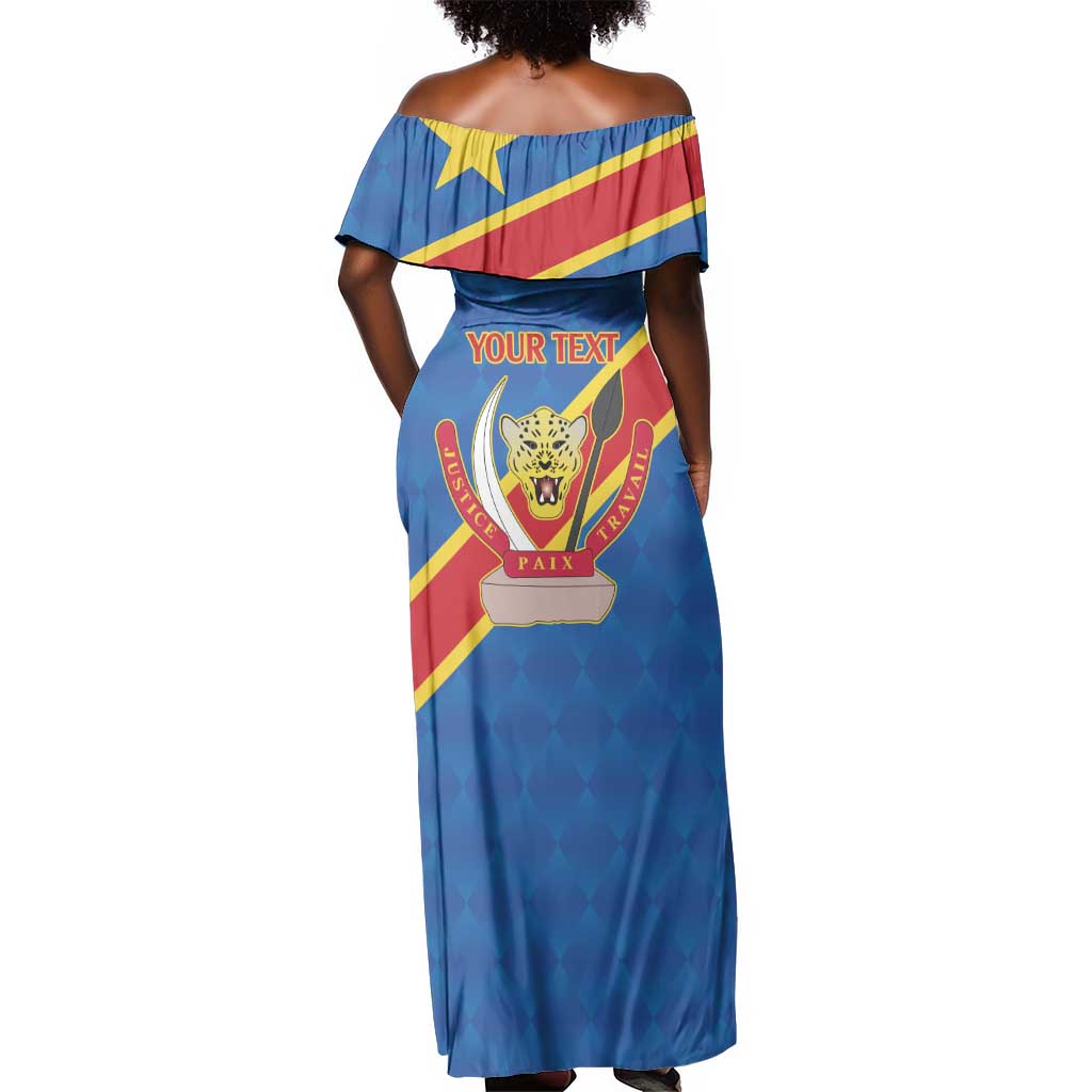 Africa DR of the Congo Personalized Off Shoulder Maxi Dress Flag Style - African Pride