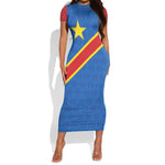 Africa DR of the Congo Personalized Short Sleeve Bodycon Dress Flag Style - African Pride