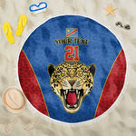 Africa DR Congo Football Custom Beach Blanket Blue Leopard Skin Pattern - African Pride