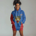 Africa DR Congo Football Custom Hoodie Dress Blue Leopard Skin Pattern - African Pride