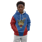 Africa DR Congo Football Custom Kid Hoodie Blue Leopard Skin Pattern - African Pride
