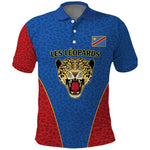 Africa DR Congo Football Custom Polo Shirt Blue Leopard Skin Pattern - African Pride