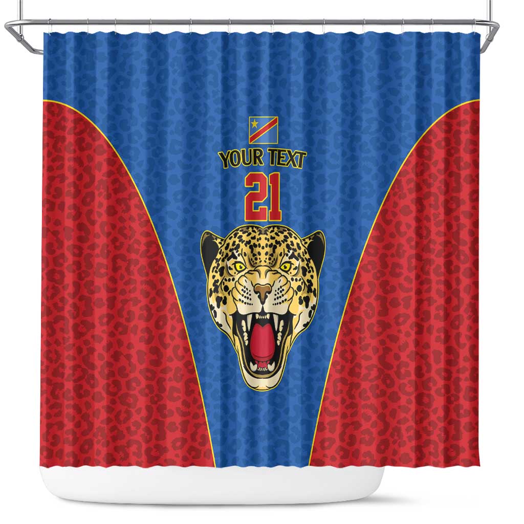Africa DR Congo Football Custom Shower Curtain Blue Leopard Skin Pattern - African Pride