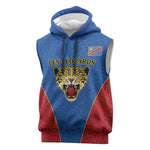 Africa DR Congo Football Custom Sleeveless Hoodie Blue Leopard Skin Pattern - African Pride