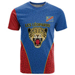 Africa DR Congo Football Custom T shirt Blue Leopard Skin Pattern - African Pride