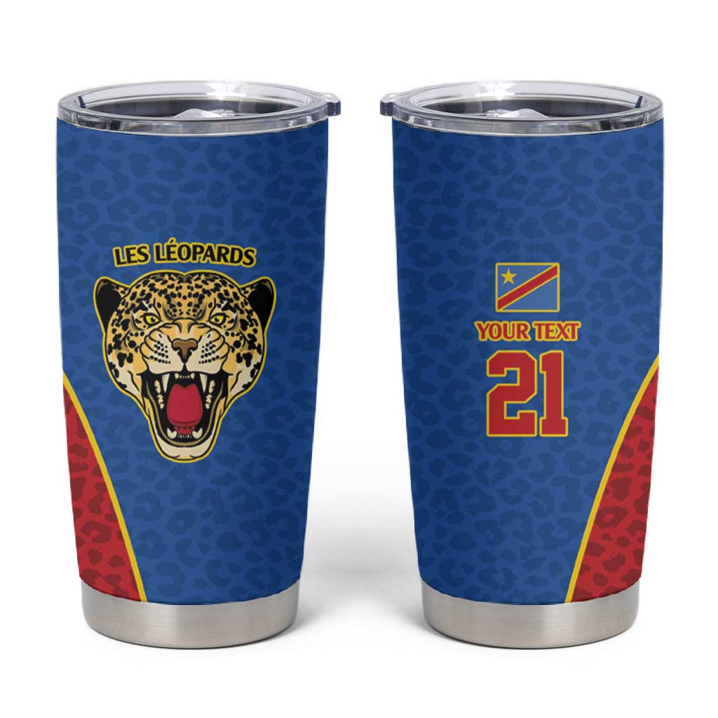 Africa DR Congo Football Custom Tumbler Cup Blue Leopard Skin Pattern - African Pride