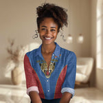 Africa DR Congo Football Custom Women Casual Shirt Blue Leopard Skin Pattern - African Pride
