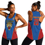 Africa DR Congo Football Custom Women Racerback Tank Blue Leopard Skin Pattern - African Pride