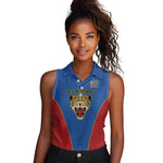 Africa DR Congo Football Custom Women Sleeveless Polo Shirt Blue Leopard Skin Pattern - African Pride
