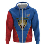 Africa DR Congo Football Custom Zip Hoodie Blue Leopard Skin Pattern - African Pride