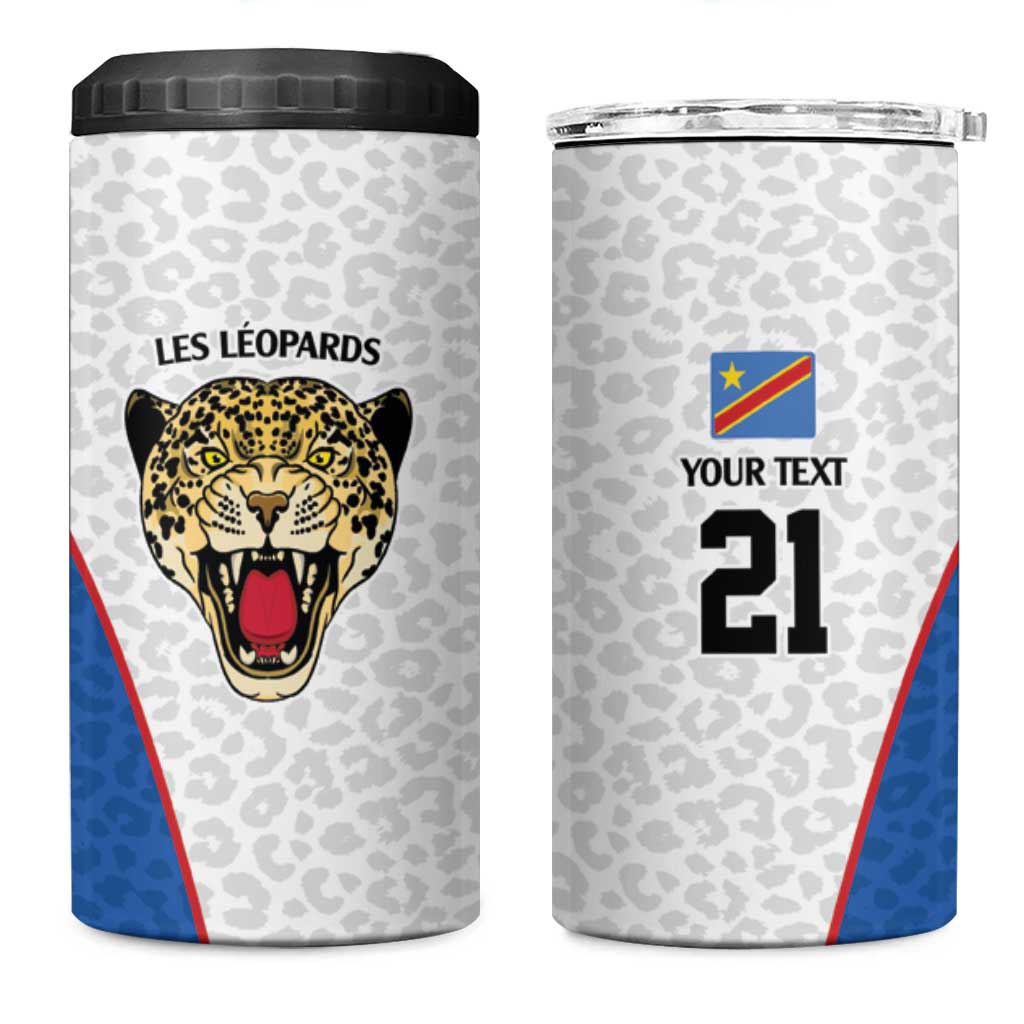 Africa DR Congo Football Custom 4 in 1 Can Cooler Tumbler White Leopard Skin Pattern - African Pride
